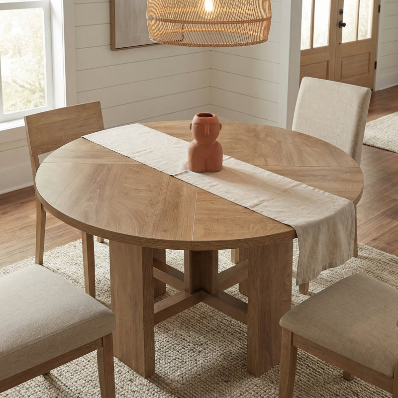 47 Inch Round Dining Table, Farmhouse Wood Kitchen Table For 4-6 People
