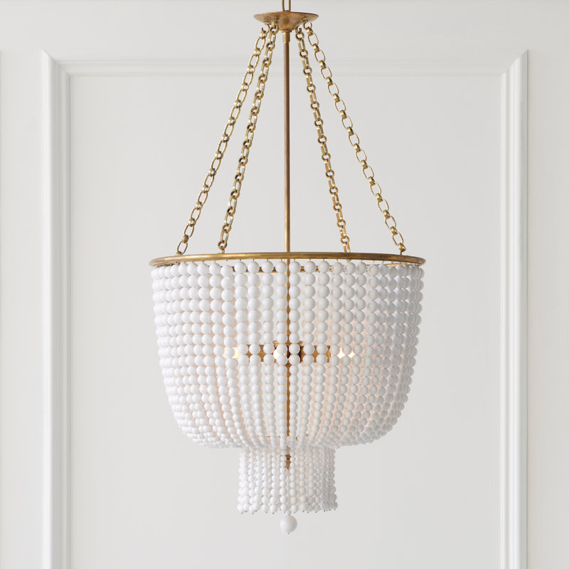 AERIN Jacqueline Chandelier, White, Hand-Rubbed Antique Brass