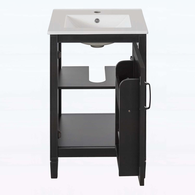 Meuble-lavabo de 20 pouces avec lavabo, porte à fermeture en douceur et tablette réglable en forme de U pour les petites salles de bain
