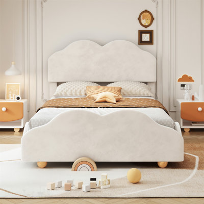 Upholstered Platform Bed with Cloud Shaped Headboard, Sturdy Frame, and Soft Fabric for Ultimate Comfort and Style