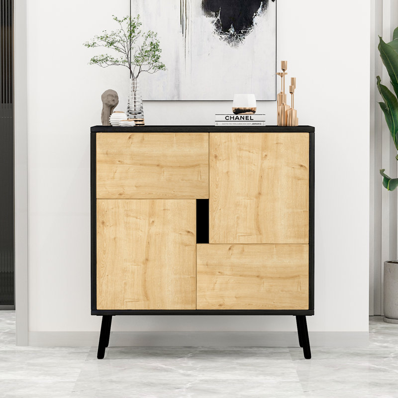 Cosette 2 -Door 4 -Shelf, Beige/Black, Beige/Black