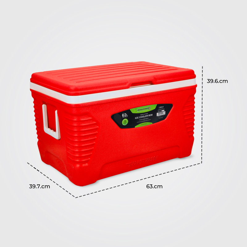 ROYALFORD 62L Large Insulated Cooler Box | Portable Ice Box with Handle | Heavy Duty Cool Box for Camping Picnic Travel| 3 Layer Insulation Chiller Box BPA Free High Performance Cooling Upto 24 Hour