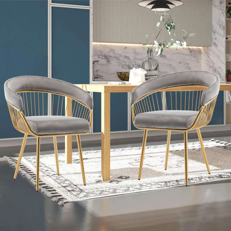 Modern Mid Century Dining Chair, Upholstered Velvet Dining Room Chairs with Metal Legs for Makeup/Living Room, Gray