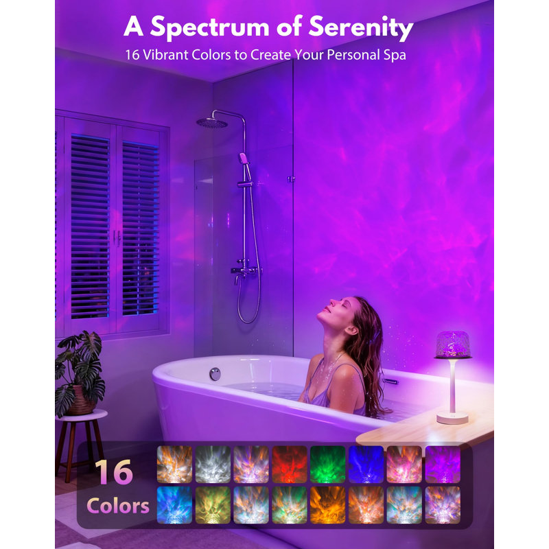 Lampe de douche - Lampe de salle de bain imperméable avec projecteur 16 couleurs Ocean Wave, lumière de douche rechargeable avec télécommande tactile, lumière sans fil