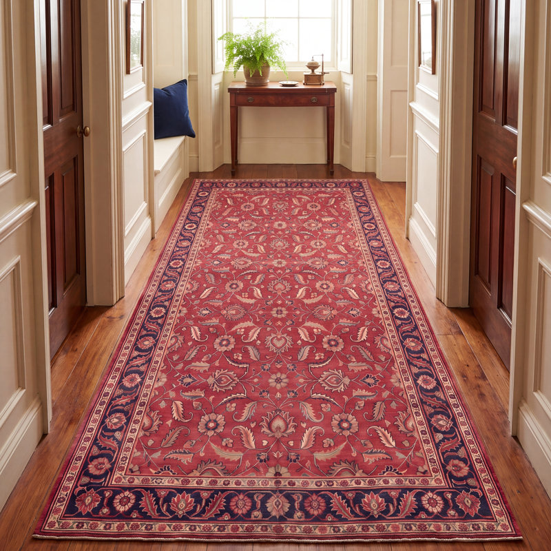 Tapis traditionnel en granit à motif floral intégral, couleur marine, orange, or, vert, crème, ivoire. Lavable à la machine, antidérapant, à poils courts, pour l'intérieur et l'extérieur, adapté aux animaux domestiques. Convient au salon, à la chambre à coucher, à la salle à manger, à l'entrée, au corridor et au bureau.