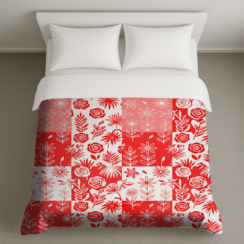 Housses de couette rouge à motif floral, Grand lit