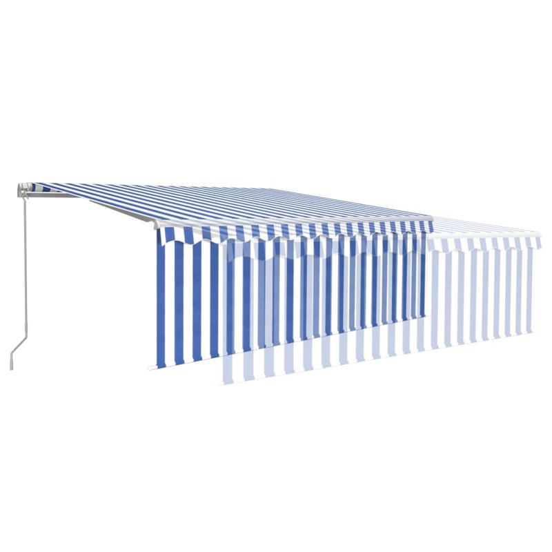 Dakota Fields Fabric Cover Retractable Patio Awning, Blue/White, Striped, 120cm H x 450cm W x 300cm D