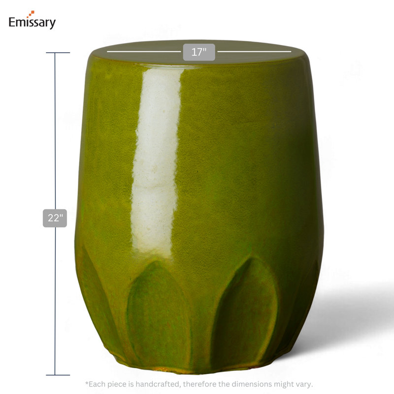 Green Glossy Ceramic Garden Accent Stool