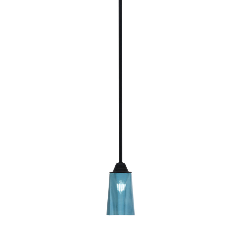 Suspension Ahern Mini, fini noir mat et laiton, 12,7 cm (L) x 24,8 cm (H), verre ambré dégradé, 10.75" H x 5" W x 5" D