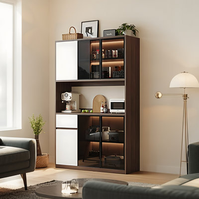 Armoire de rangement haute en bois noyer 39,37 "avec portes en verre trempé