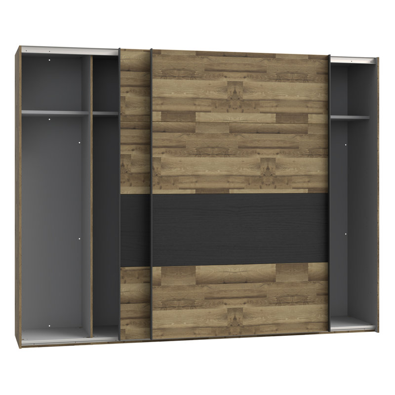 Huguley 2 Door Manufactured Wood Wardrobe, 210.5cm H x 269.9cm W x 61.2cm D, Brown/Black