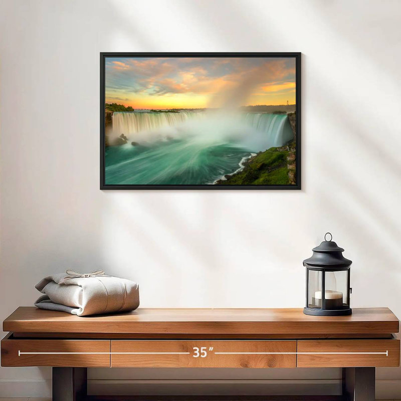 Paysage des chutes du Niagara, 19 po x 13 po, Cadre flottant noir