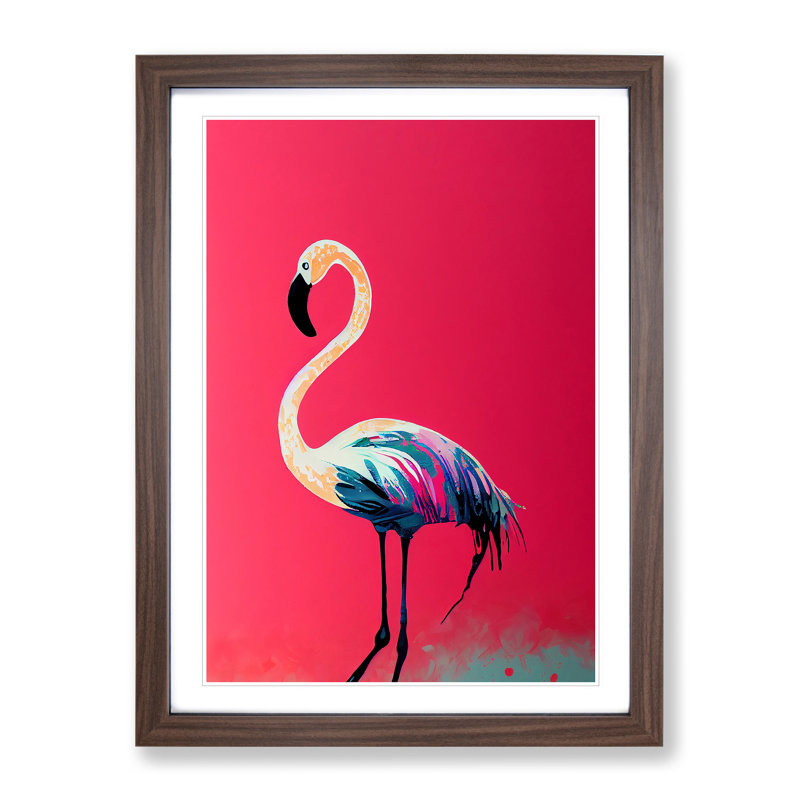 Content Flamingo - Single Picture Frame Print, 64cm H x 46cm W x 2cm D, Walnut
