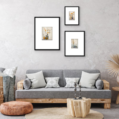 Set of 3 Picture Frames - Gallery Wall Frame Set with One 18x24 Frame with 8x10 Mat, One 11x14 Frame with 5x7 Mat and One 9x12 Frame with 4x6 Mat - Black