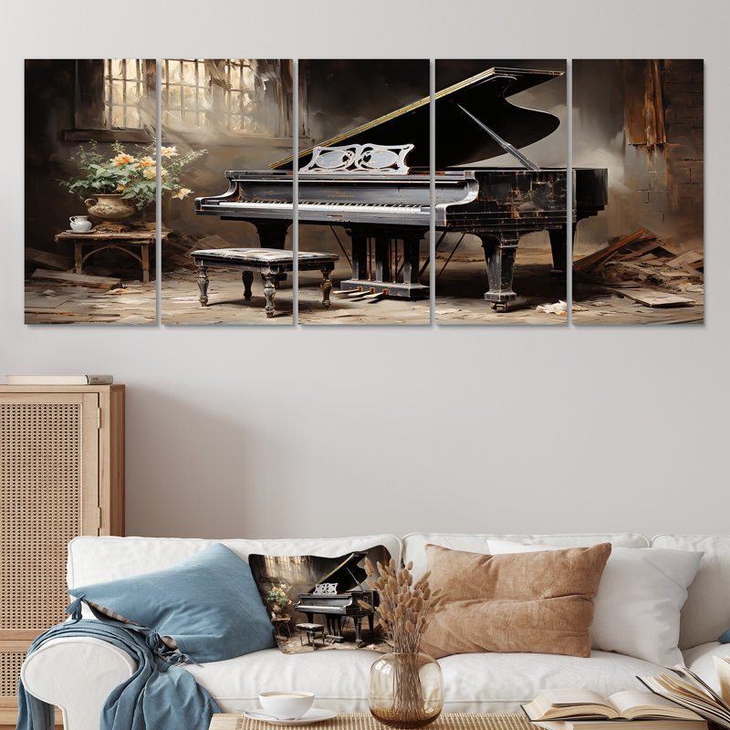 Minimalisme, Grand Piano Melody I - Music Piano, art mural 5 pièces, H 32 po x l 80 po