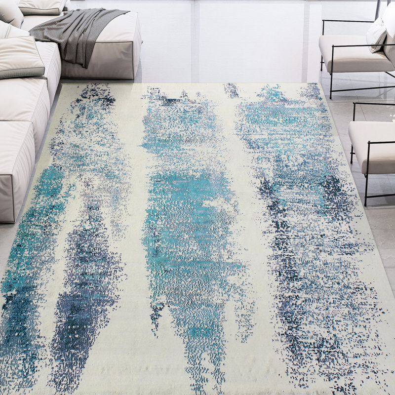 Hand Knotted Abstract Area Rug, Rectangle 9' x 12'