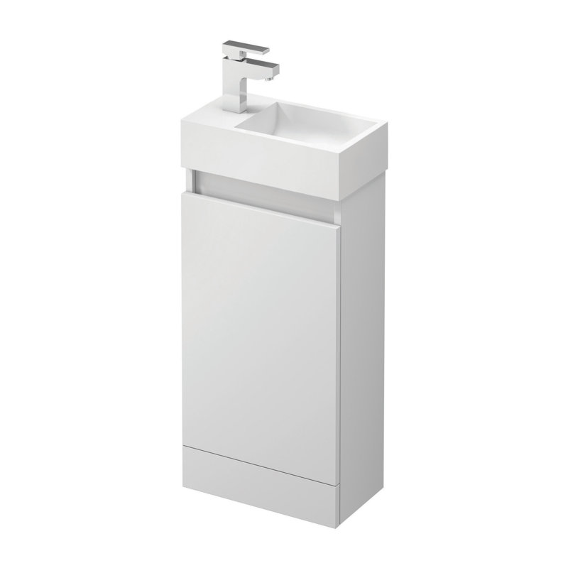 390mm Single Bathroom Vanity with Semi-Recessed Ceramic Basin, Gloss White