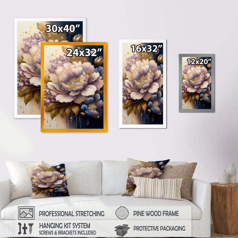 Fleurs mauves et bleues à l'aquarelle IV - peinture sur toile, H 40 po x l 30 po x P 1,5 po