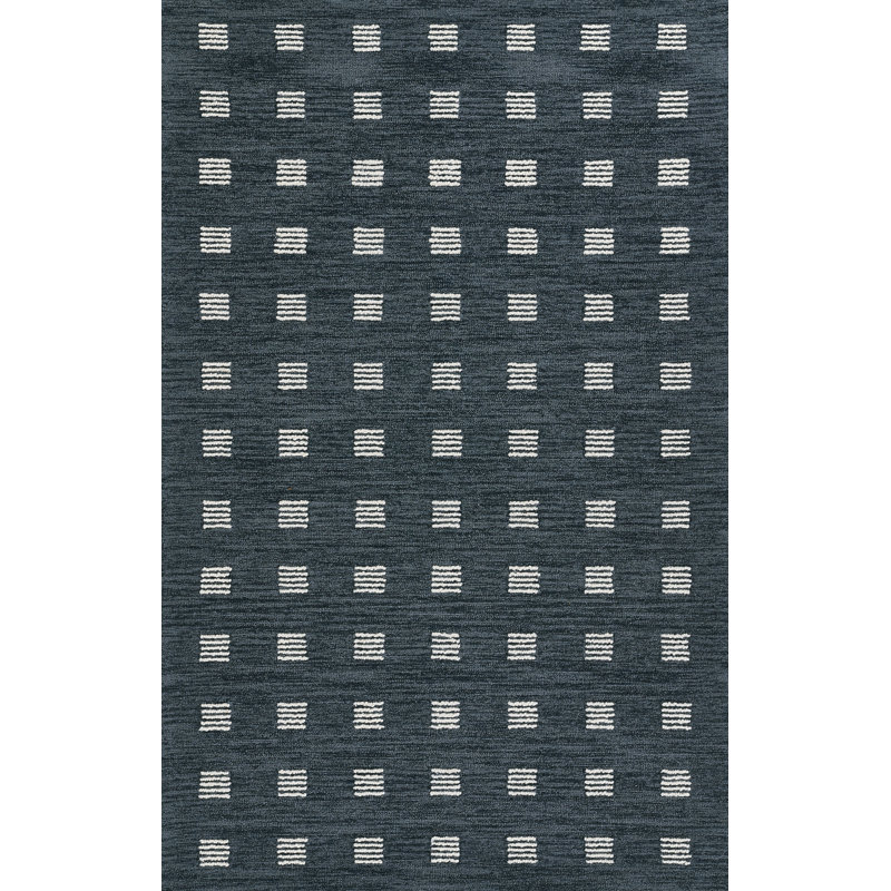 Hand Tufted Blue and White Wool Geometric Rug, 2' x 3'