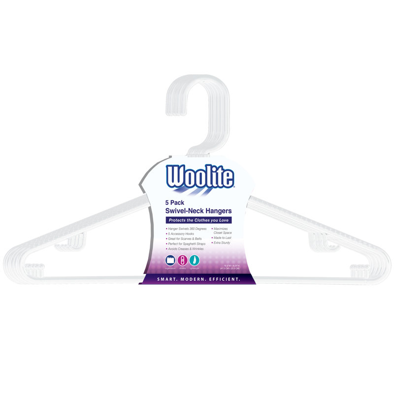 White Heavyweight Plastic 360 Swivel Neck Hangers, 5-Pack