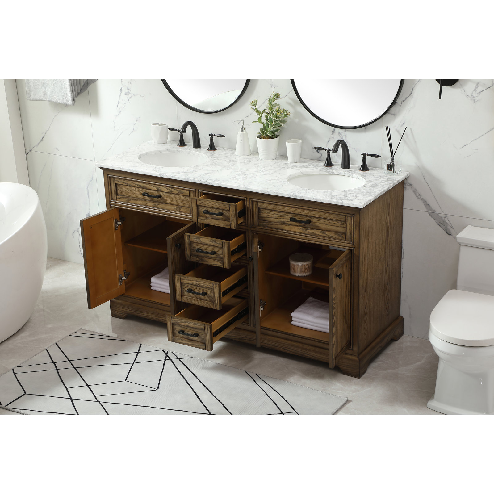 Hermes 60'' Double Bathroom Vanity, Driftwood