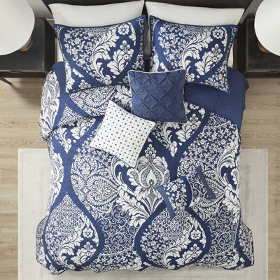 Courtepointe très grand / très grand avec 6 coussins décoratifs en coton, indigo et tissés croisés