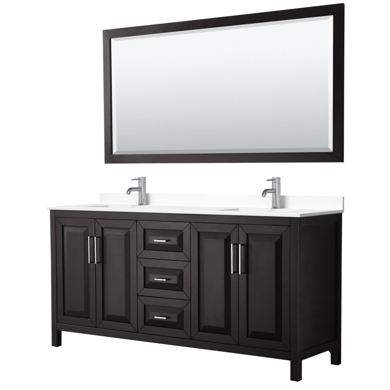 Daria 72'' W Double Vanity, Polished Chrome, Dark Espresso, White Cultured Marble