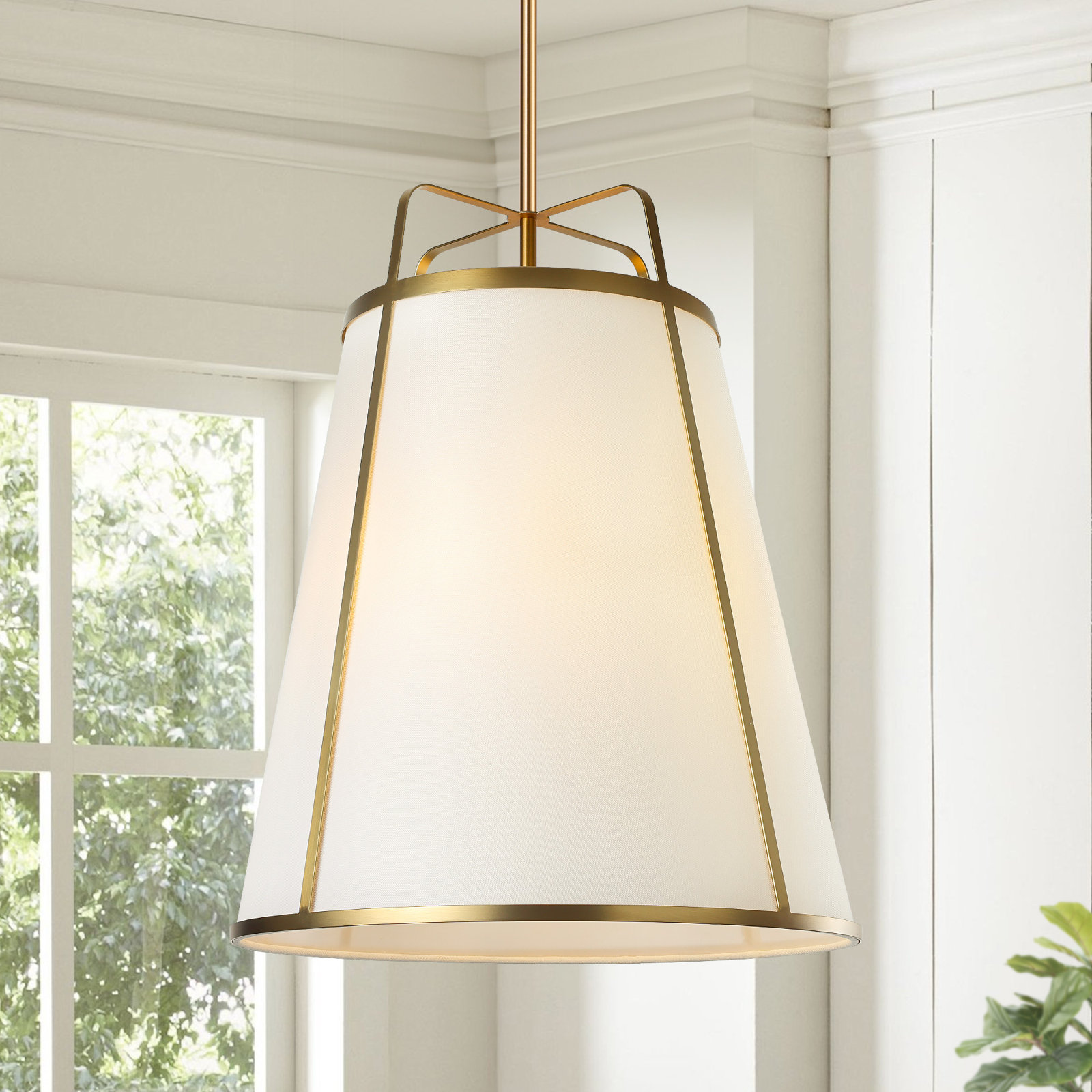 Dimmable Linen 3-Light Pendant, Gold, White