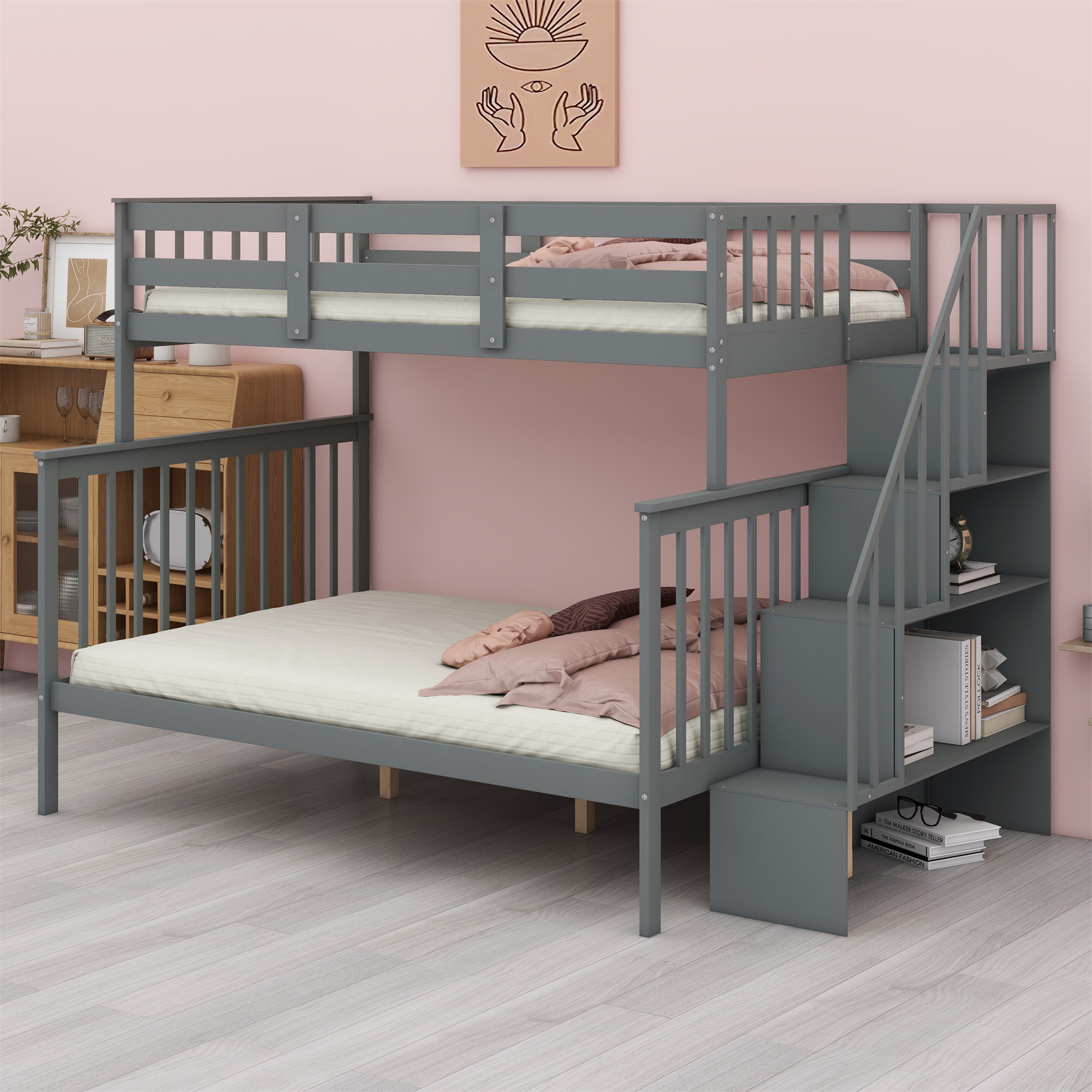 Harriet Bee Bunk Bed With Storage Stairway And Guard Rail - Wayfair Canada