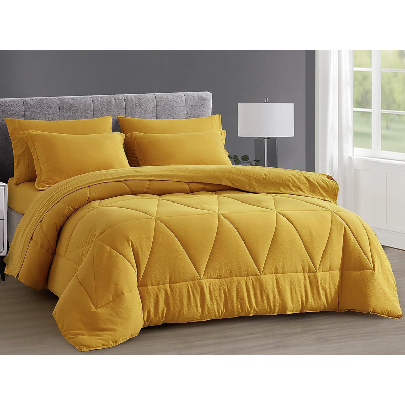 Microfiber Bed in a Bag Comforter Set, Oversized Queen Comforter + 6 Additional Pieces, Mustard Yellow