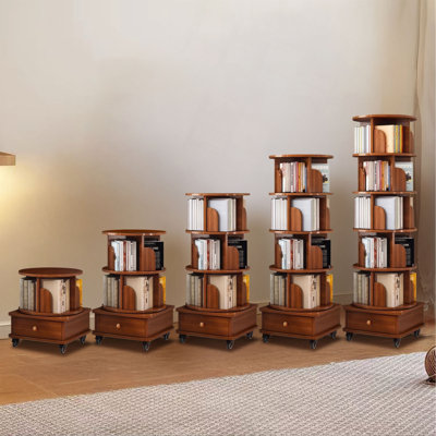 (UPGRADED) Bibliothèque rotative, bibliothèque d'angle à 360 degrés pour les petits espaces, étagère de rangement à 6 niveaux avec roulettes, rangement étroit en bois pour la chambre à coucher, le salon, la salle d'étude