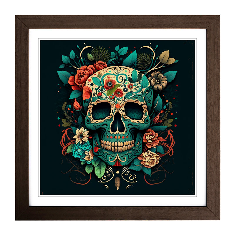 Sugar Skull - Single Picture Frame Print on Wood, Walnut