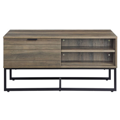 Rectangular Rustic Style Coffee Table With Practical Storage Features Oak Organized And Stable Framework