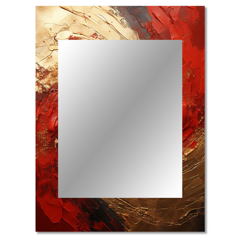 Red Gold Fusion Spiral - grand miroir mural spirales abstraites, miroir doré unique, impression sur métal, 40 po x 30 po