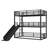 Twin XL Over Twin XL Over Twin XL Bunk Bed With Slide, Metal Triple Bunk Bed With Safety Guardrails, Heavy-Duty Bunk Bed With Noise-Reduced Design, Black-1838567012