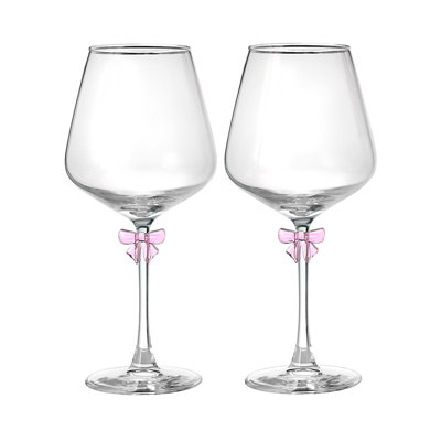 Pink Bow White Wine, Set Of 2
