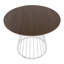 Table de salle à manger ronde à assembler soi-même, avec piètement en tréteaux blanc et plateau en bois pour quatre personnes.