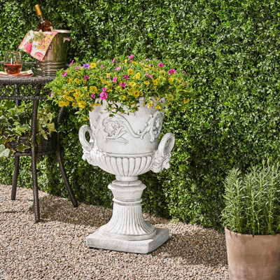 Jardinière urne de jardin - blanc antique, aspect haute pierre, idéale pour une utilisation intérieure et extérieure, aucun assemblage requis, 18,22 po Profond, large, 27,49 po de hauteur, 31,11 lb, jardins élégants et lourds, plantes grasses,