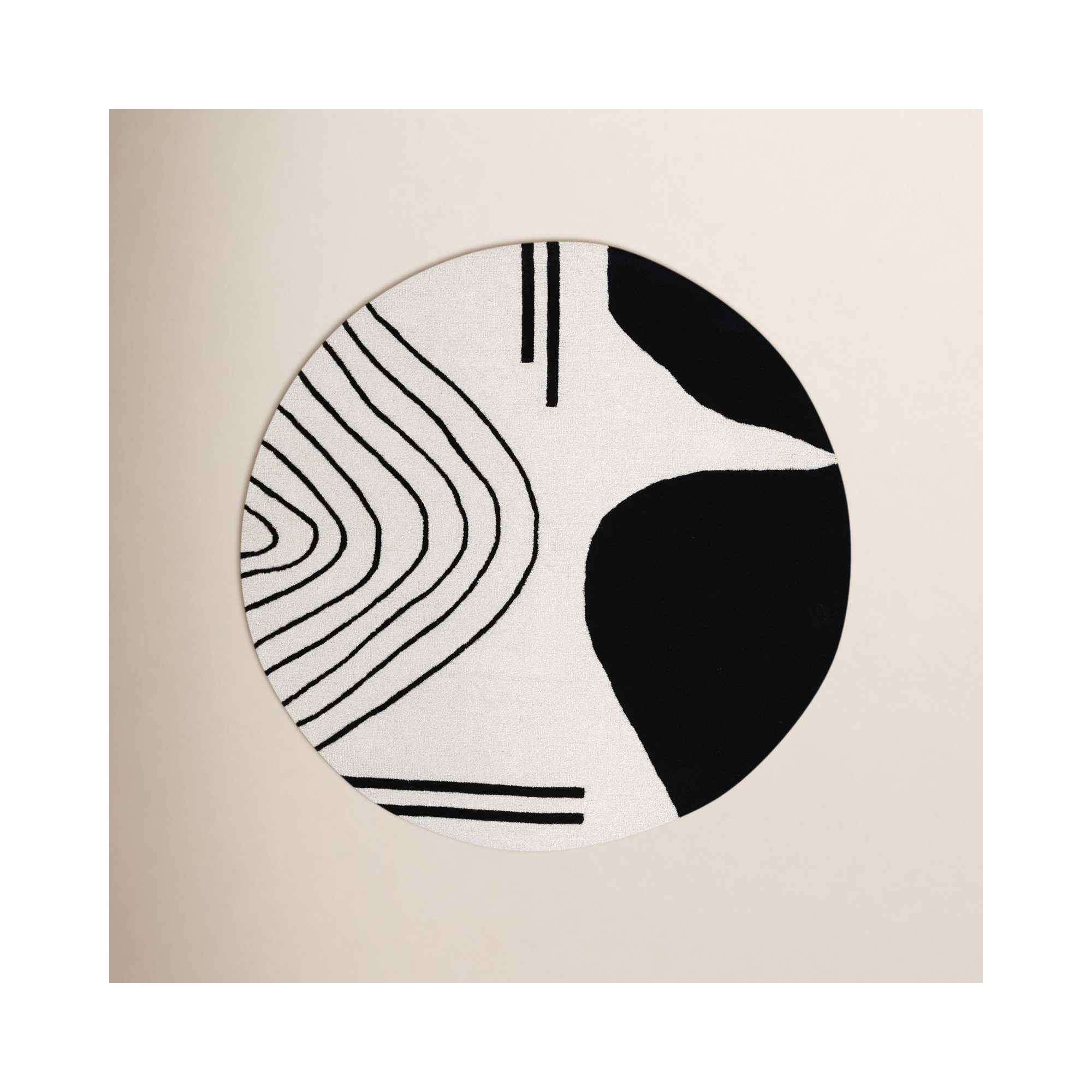 Felipe Handmade Wool Ivory/Black Rug, Round 8'