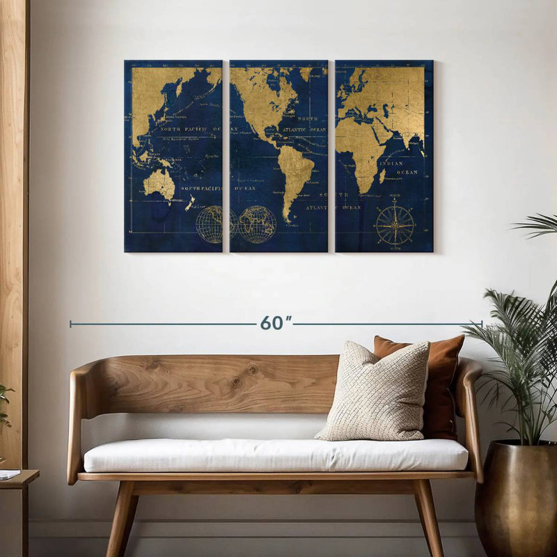 Aliaz Indigo World Map, 28" H x 45" W