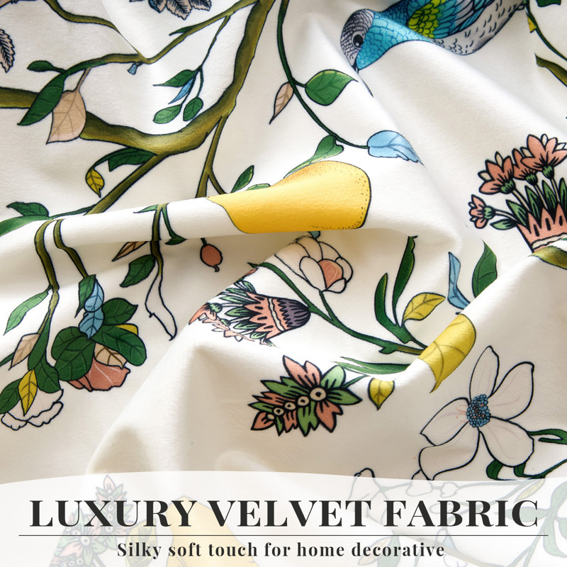 Luxury Velvet Fancy Hummingbird Blackout Curtain. Rod Pocket Back Tab Thermal Insulated Room Darkening Drapes（set of 2）