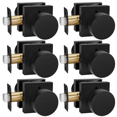 Boutons de porte intérieurs noirs d'intimité, boutons de porte intérieurs robustes en alliage de zinc pour chambre à coucher, boutons de porte contemporains d'intimité, intérieur de bouton de porte noir mat pour la salle de bain (paquet de 6)
