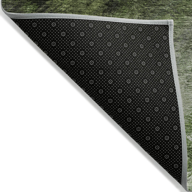 Tapis extérieur lavable abstrait vert et ivoire 5 pi x 8 pi