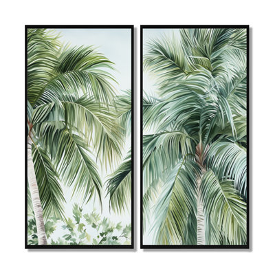 Palms Palm Trees On The Beach - Palms & Palm Trees Canvas Art, Green Floral Wall Art Set Of 2