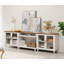 Buffet avec 4 portes en verre et 2 tablettes ouvertes, style grain de bois rétro, armoire avec rangement, blanc, 105 po