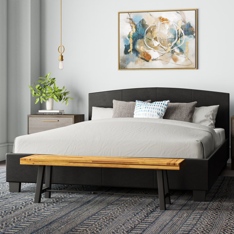 Palmers Vegan Leather Metal Platform Bed, Black, Full/Double