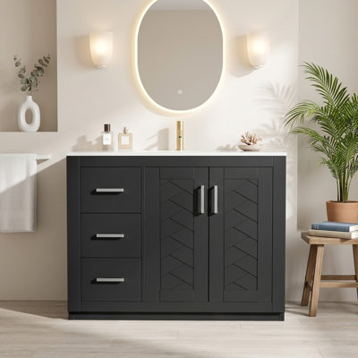  36" Modern Freestanding Black Bathroom Vanity with Ceramic Sink 3 Drawers and Soft-Closing Doors