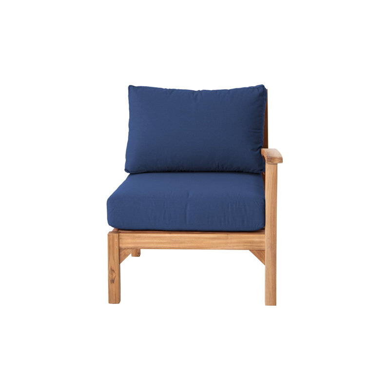 Chaise longue d'extérieur en teck avec coussins Sunbrella Huntington, Bleu marine