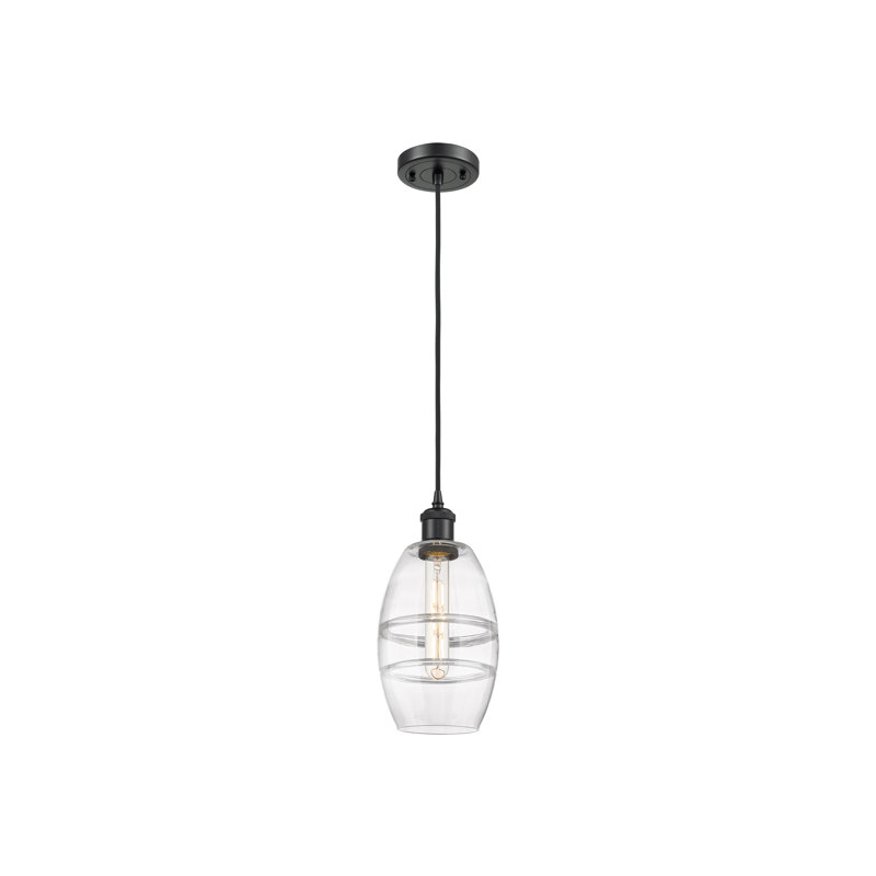 Luminaire suspendu à 1 lumière Ballston Bettylou, Transparent, H 8,13 po x l 5,88 po x P 5,88 po, Noir mat