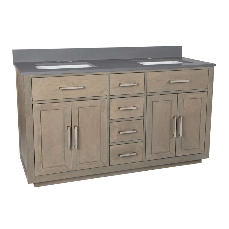 Ensemble de meuble-lavabo double l 60 po x P 22 po x H 34 po, Chêne gris